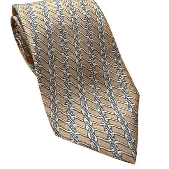 Hermès 100% Silk Tie – Equestrian Belt Print – Luxury Designer Necktie